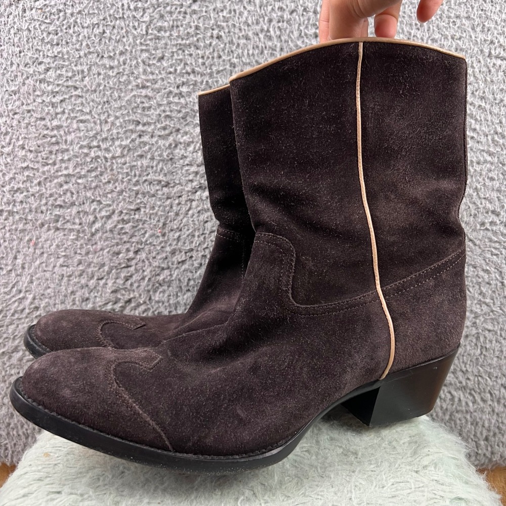 Car Shoe Italy Brown Suede Western Boots Pointed Toe Red Sole 38.5